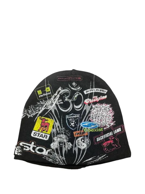 HELLSTAR patch-print beanie hat