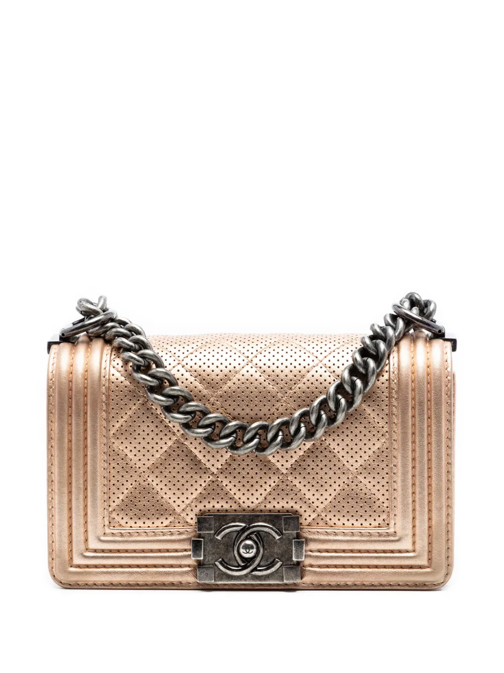 CHANEL Pre-Owned 2014-2015 Small Quilted Perforated Metallic Lambskin Boy Flap crossbody bag - Rosa