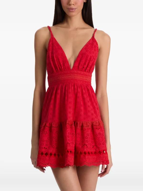 alice and olivia red ruffle dress alice + olivia Women's Bina Ruffle Sleeve Mini Dress, Perfect Ruby, Red, 10