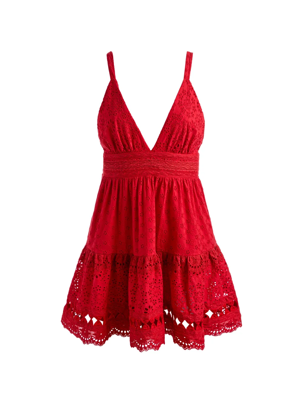alice + olivia broderie-anglaise tiered dress - Rot