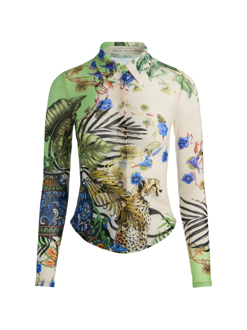 alice + olivia Jade floral-print mesh shirt - Toni neutri