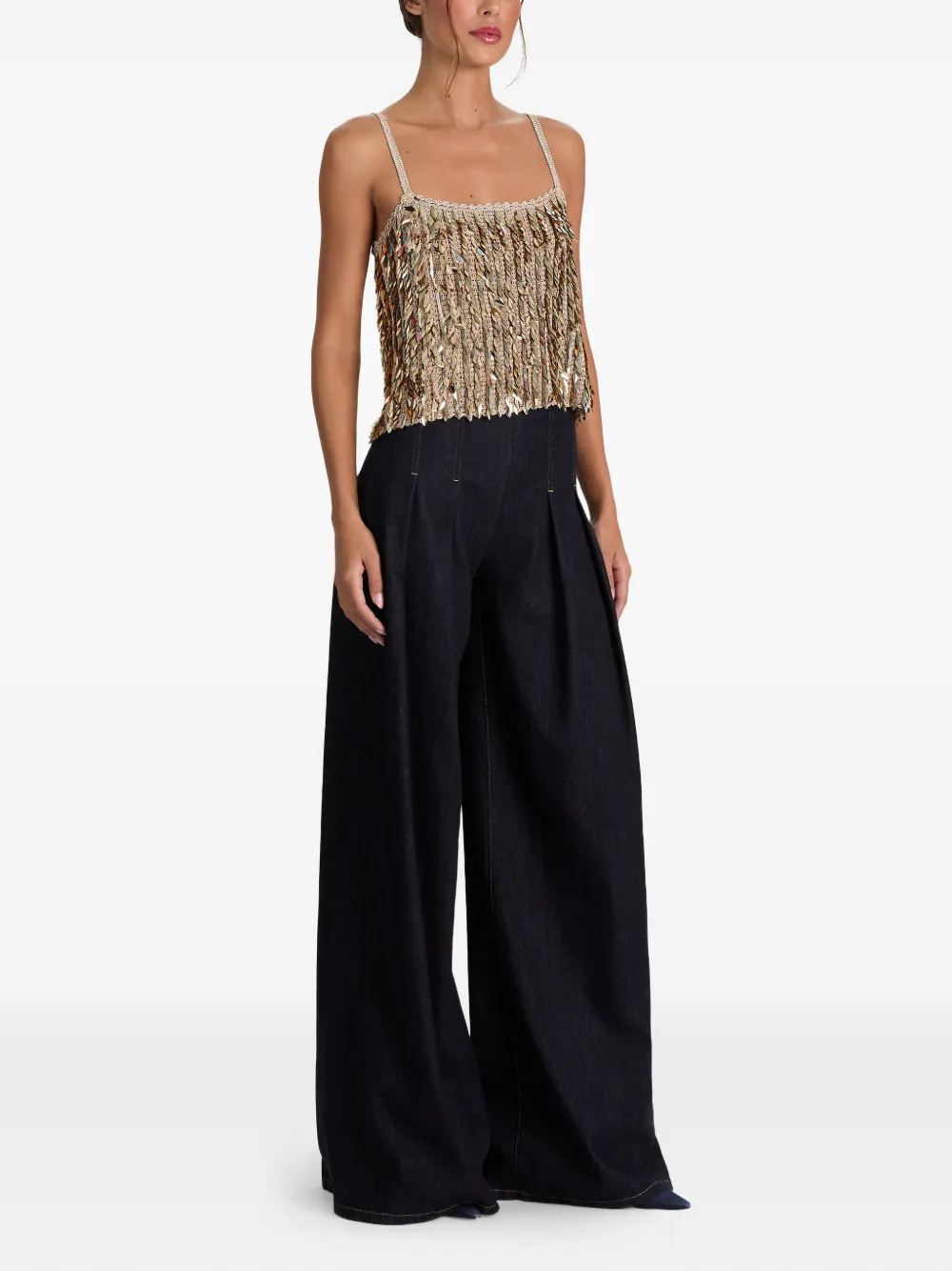 alice + olivia Nicolette tanktop verfraaid met pailletten Beige