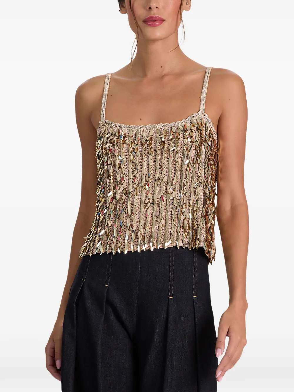 alice + olivia Nicolette tanktop verfraaid met pailletten Beige