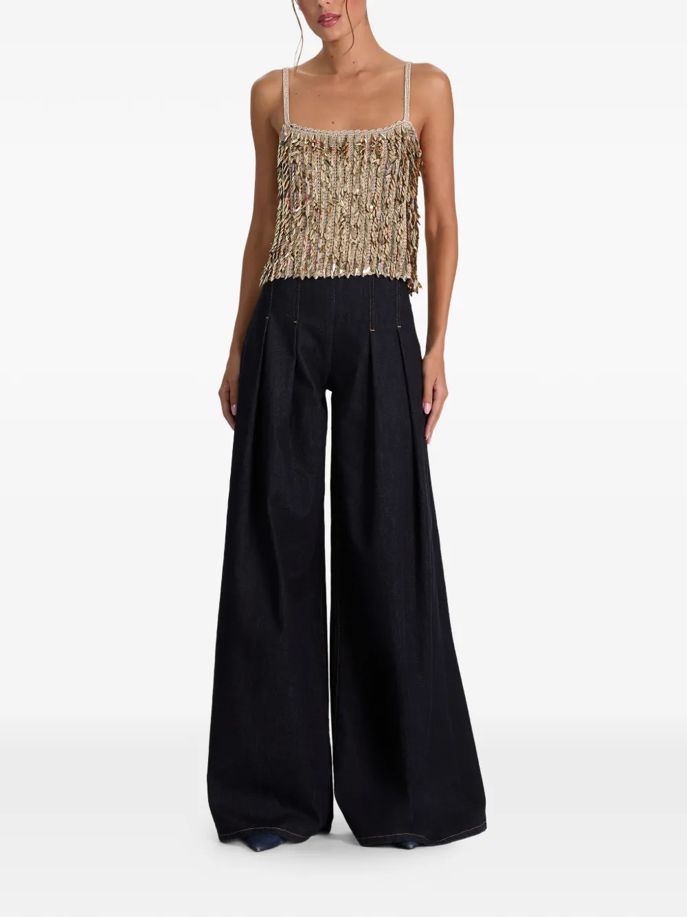 alice + olivia Nicolette tanktop verfraaid met pailletten Beige