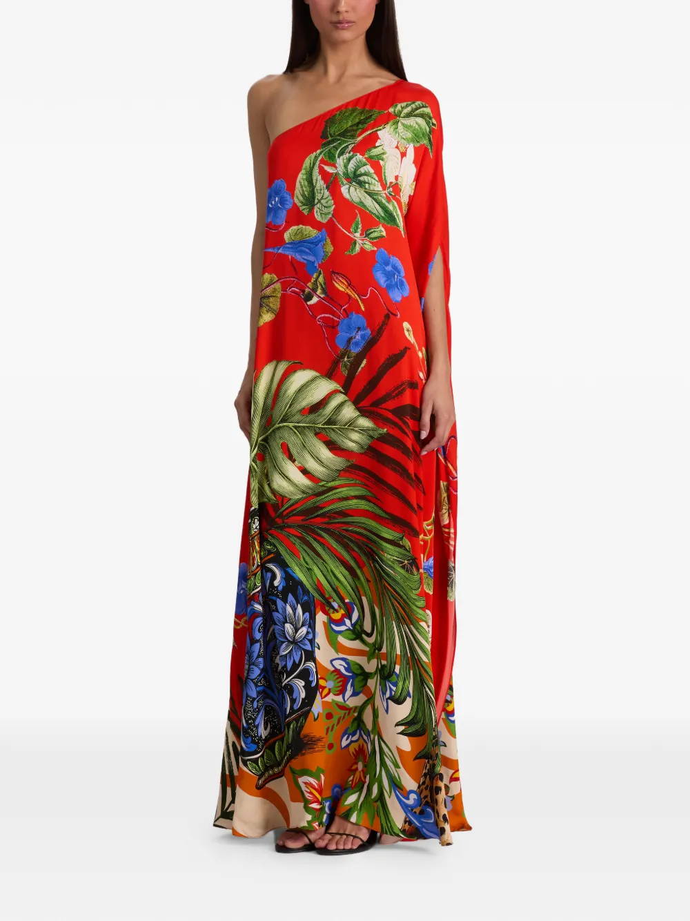 alice + olivia Abito lungo monospalla a fiori - Rosso