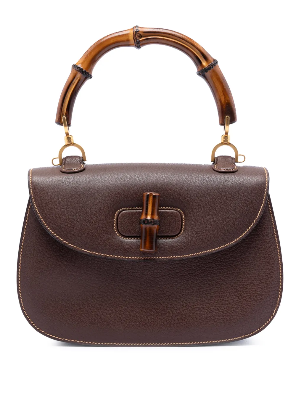Gucci Pre-Owned 20th Century Medium Calfskin Bamboo Top Handle Bag satchel - Braun