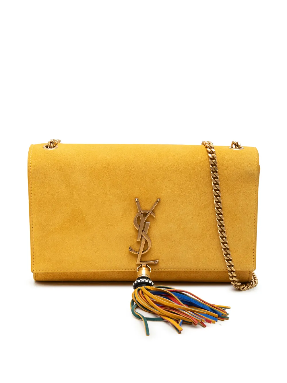 Saint Laurent Pre-Owned 2017 Medium Suede Monogram Kate Tassel crossbody bag - Giallo
