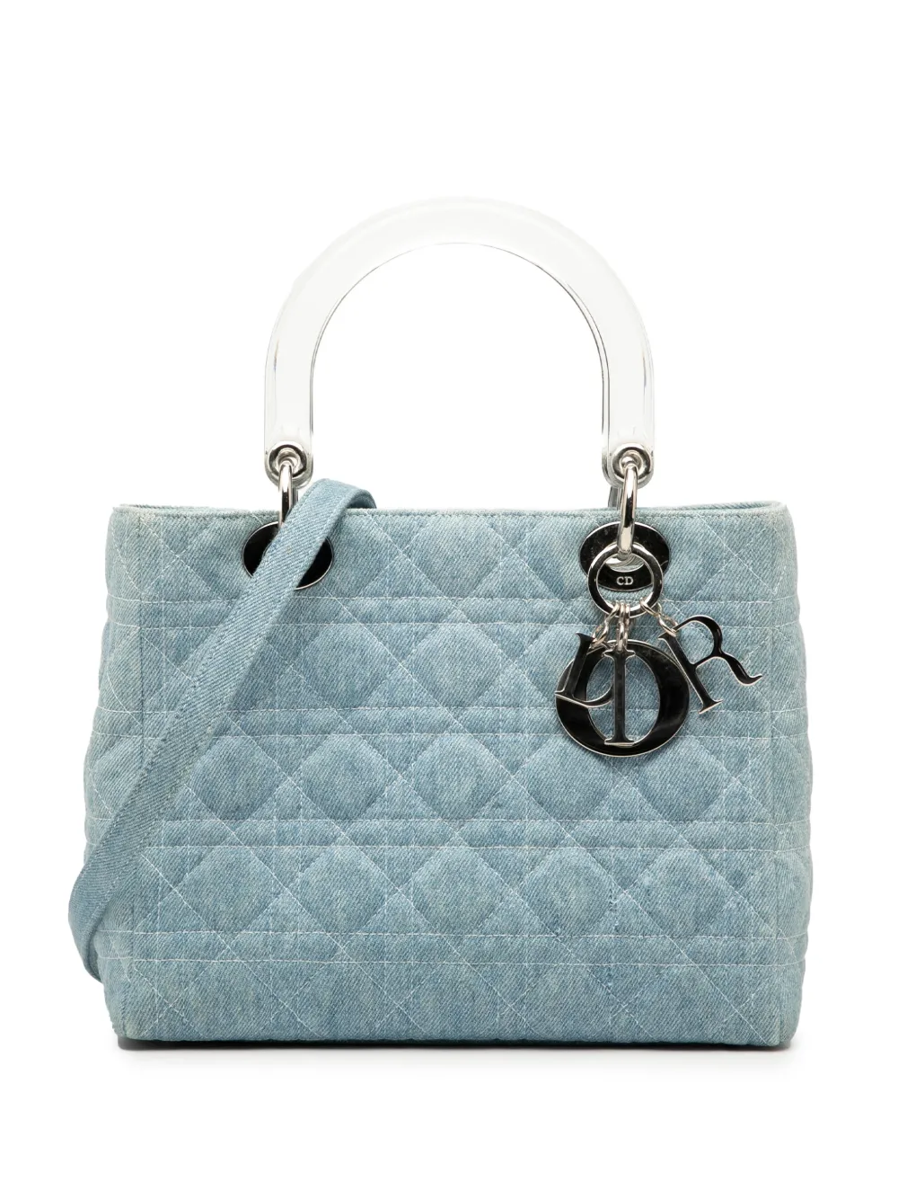 Christian Dior Pre-Owned 1998 Medium Denim Cannage Acrylic Handles Lady Dior satchel - Blu