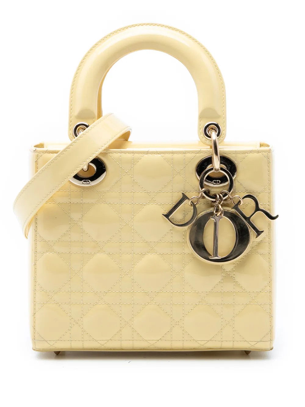 Christian Dior Pre-Owned 2021 Small Patent Cannage Lady Dior satchel - Giallo