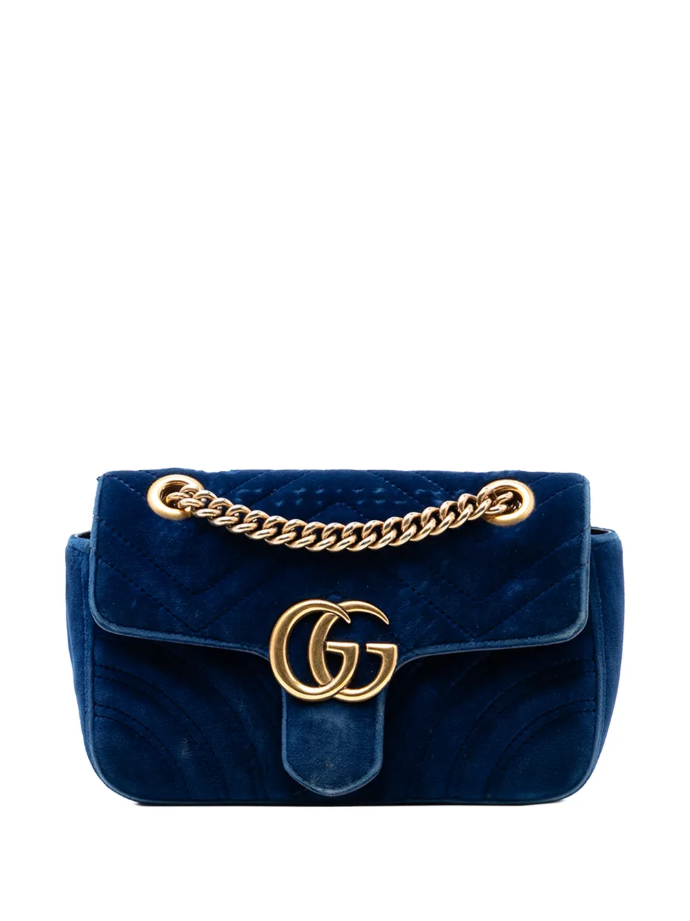 Gucci Pre-Owned 2016-2026 Small GG Marmont Matelasse Velvet shoulder bag - Blu