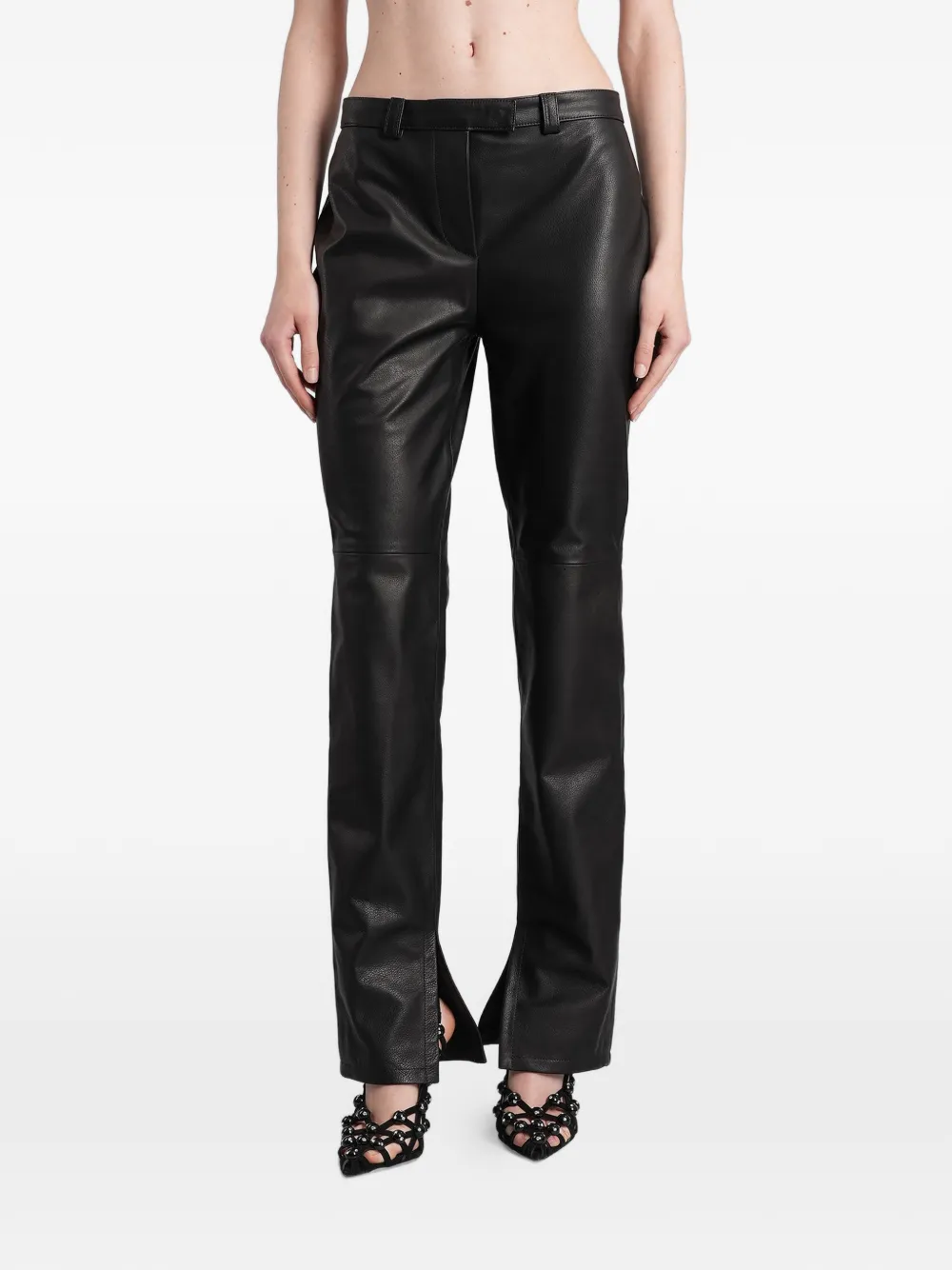 ANGELICA MONTINI STUDIOS split-hem leather trousers - Nero