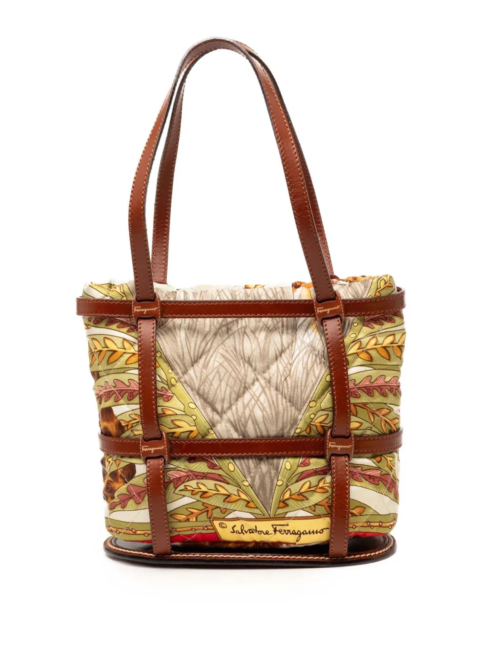 Ferragamo Pre-Owned 2000-2026 Quilted Nylon and Leather Jungle Safari bucket bag - Marrone