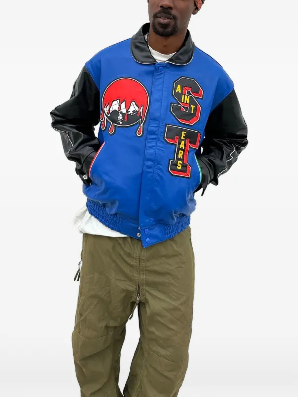 SAINT MXXXXXX Denim Tears Varsity Leathe Jacket | Blue | FARFETCH