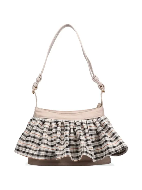 Praying check-pattern skirt-style shoulder bag