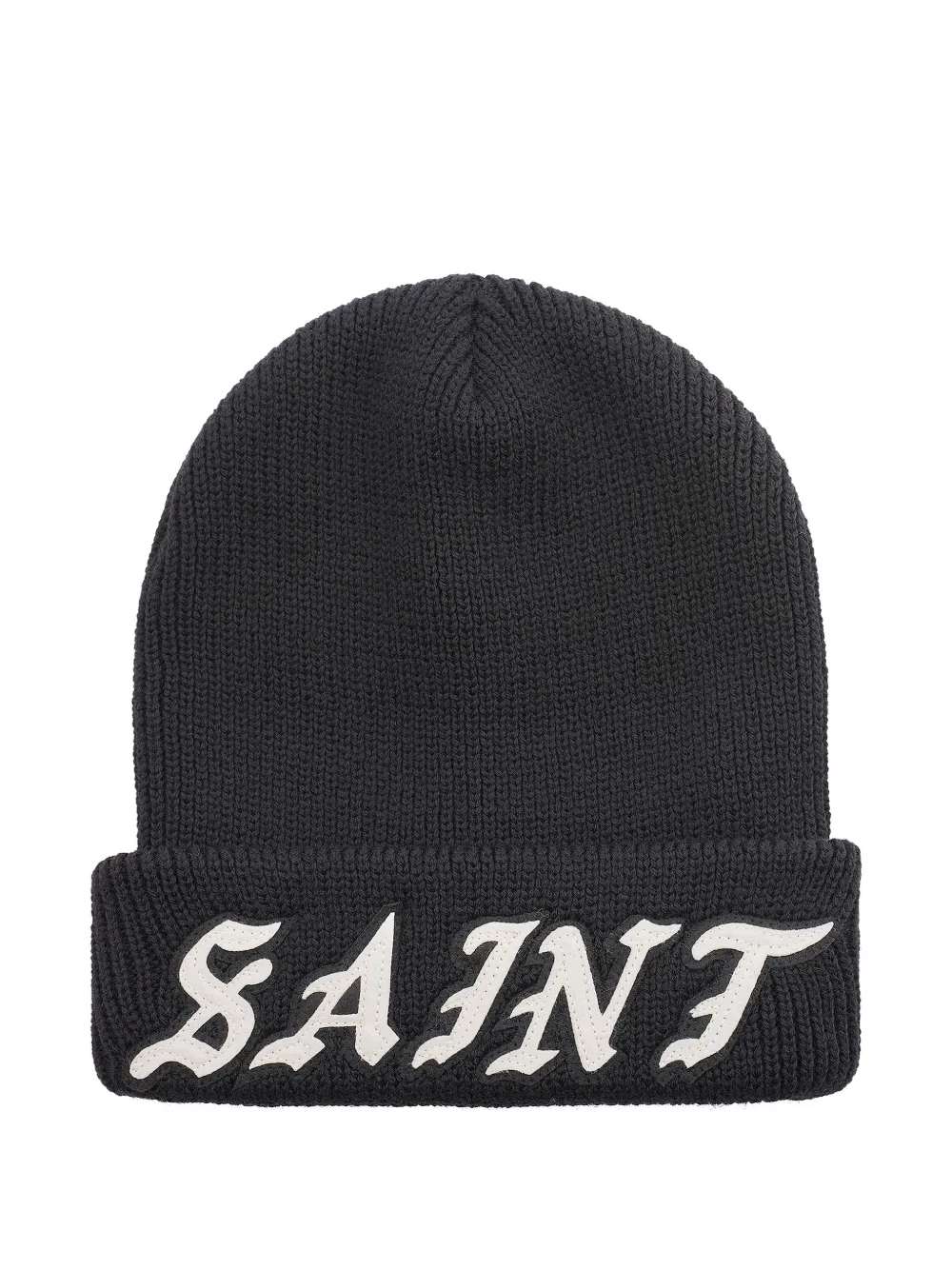 SAINT MXXXXXX logo-patch ribbed-knit beanie hat - Nero