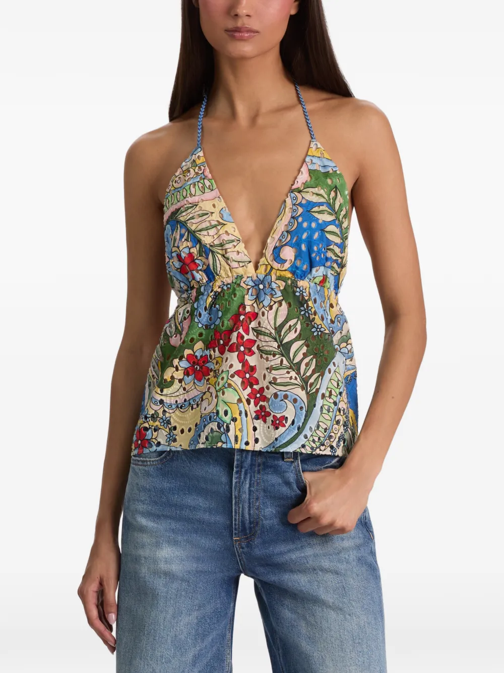 alice + olivia Karolina haltertop met bloemenprint Geel