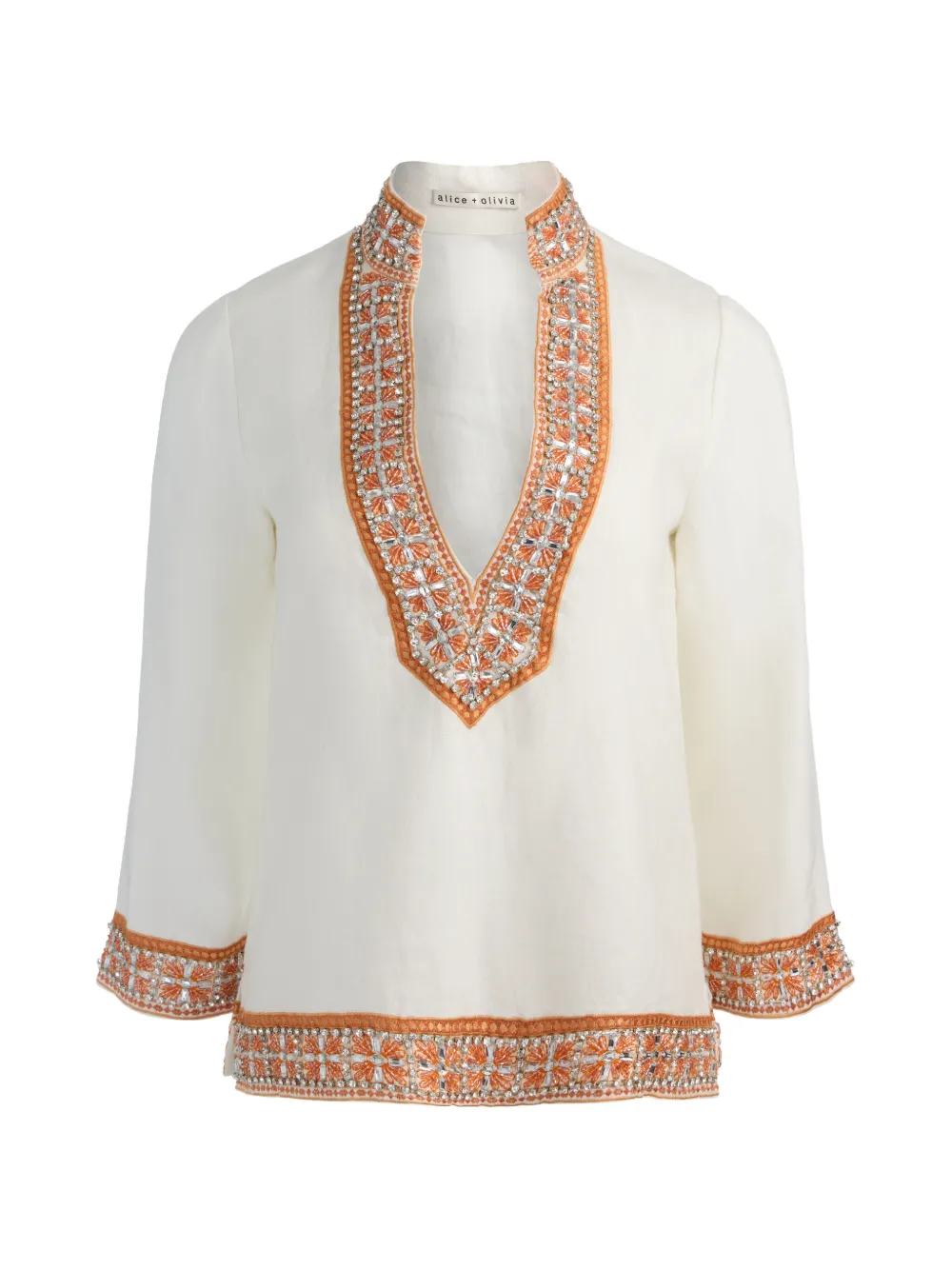alice + olivia Eleonora embellished linen tunic top - Toni neutri