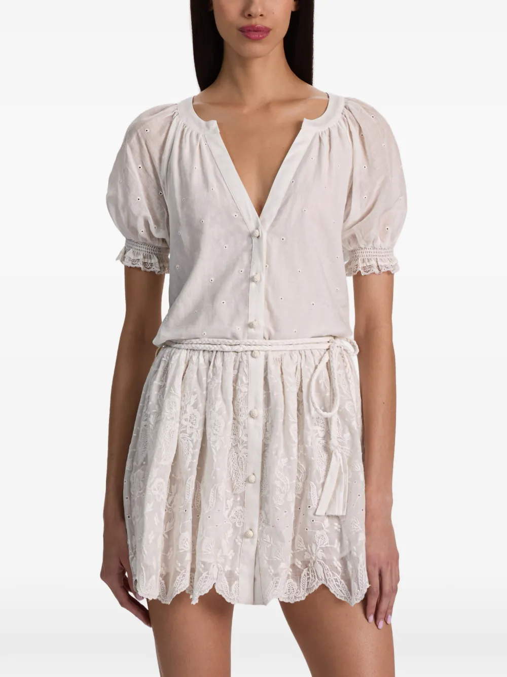 alice + olivia Button-down jurk met pofmouwen Wit
