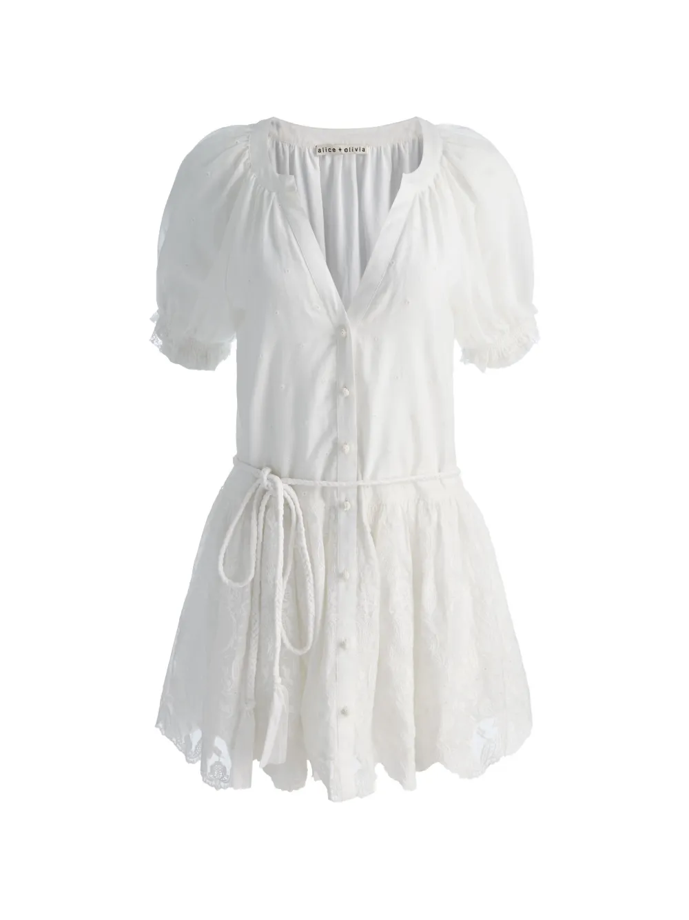 alice + olivia puff-sleeve button-down dress - Bianco