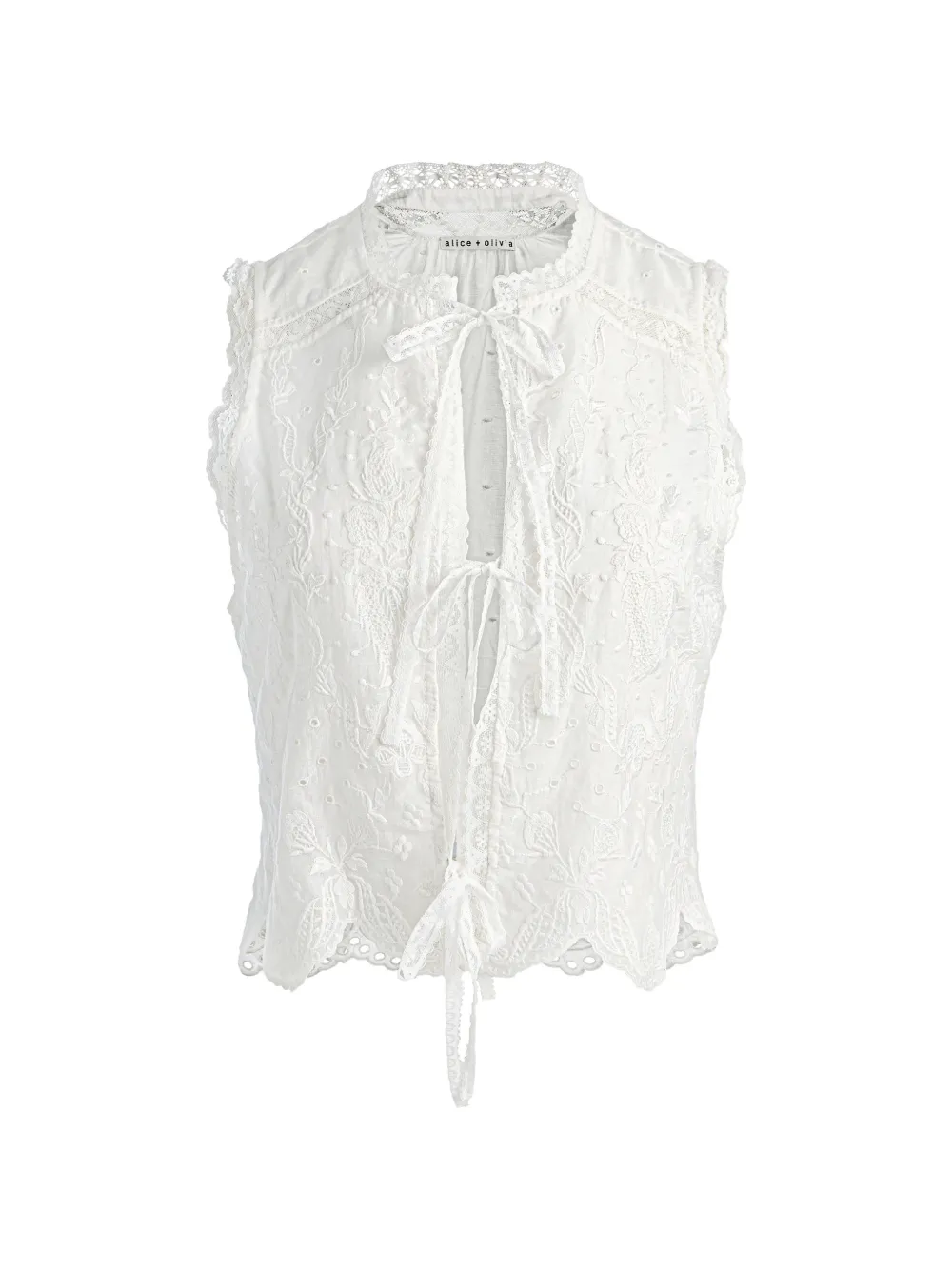 alice + olivia Amal embroidered tie-front tank top - Bianco
