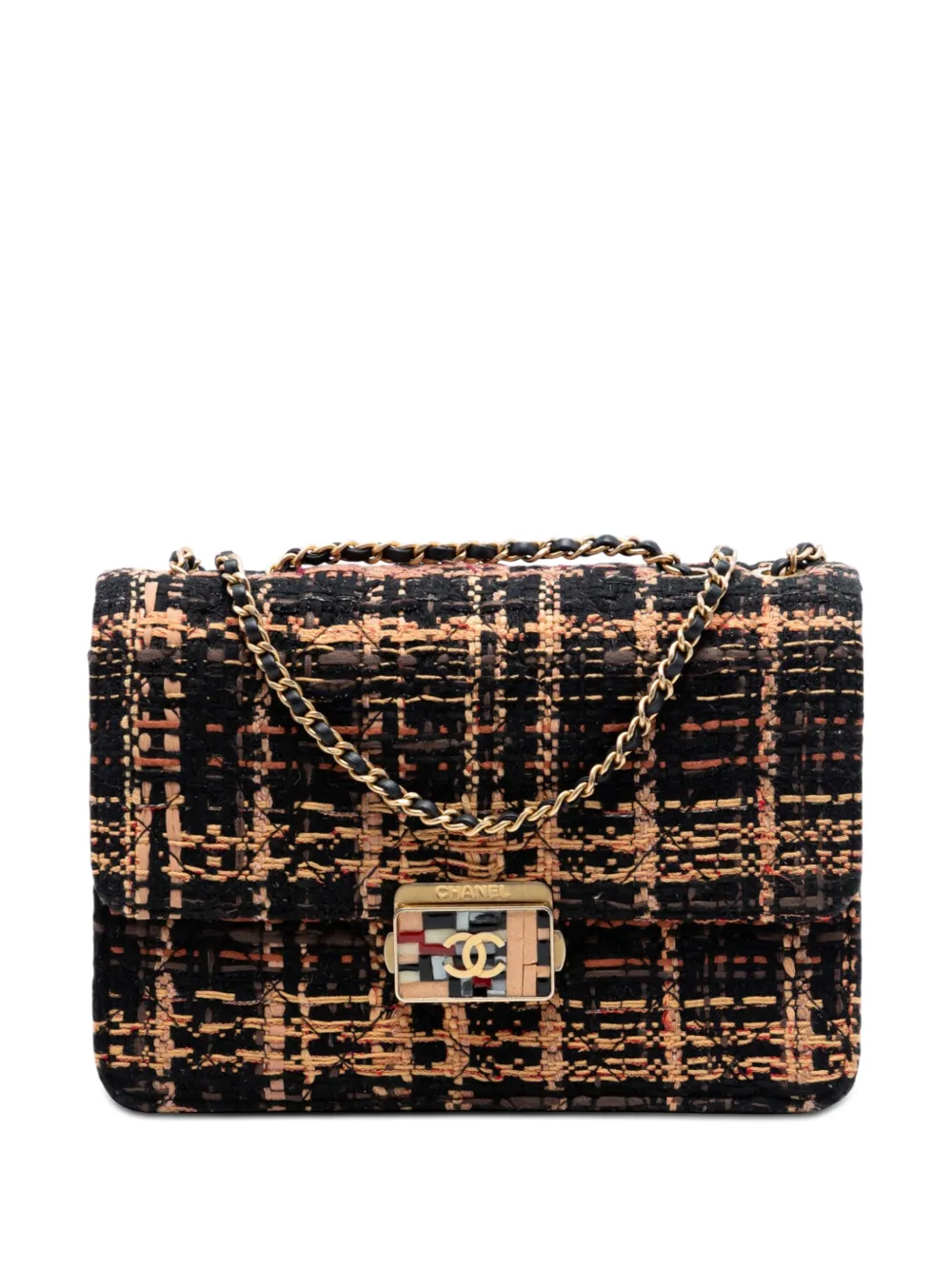 CHANEL Pre-Owned 2018 Medium Quilted Tweed Beauty Lock Flap crossbody bag - Black