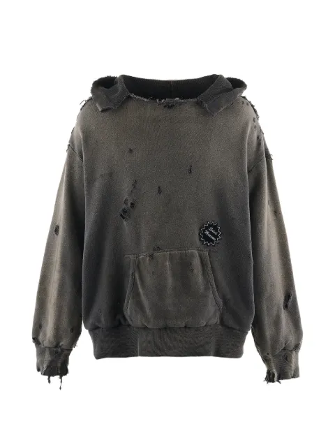 SAINT MXXXXXX distressed logo-patch hoodie