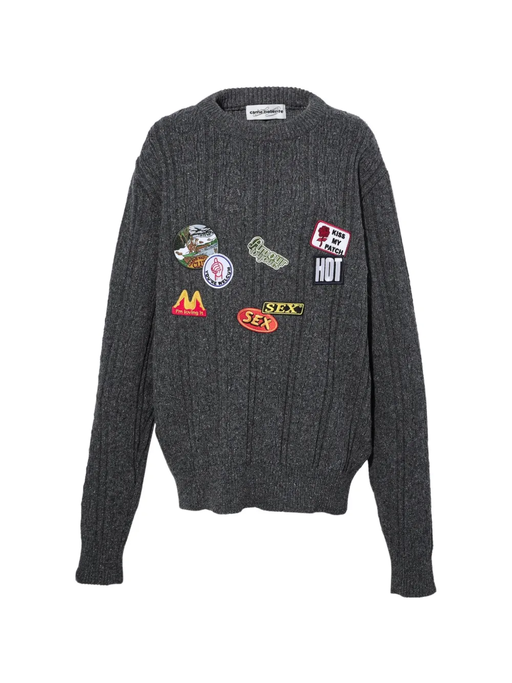 CARNE BOLLENTE Love Affair patchwork cable-knit sweater - Grigio