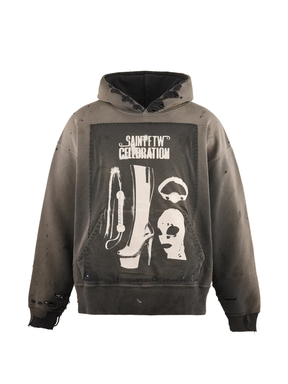 SAINT MXXXXXX distressed graphic-print hoodie - Nero