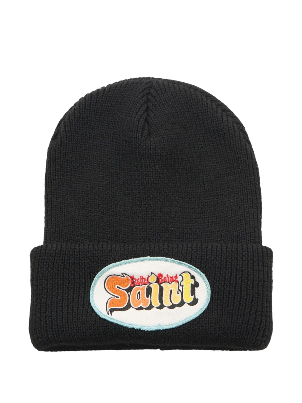 SAINT MXXXXXX logo-patch ribbed-knit beanie hat - Nero