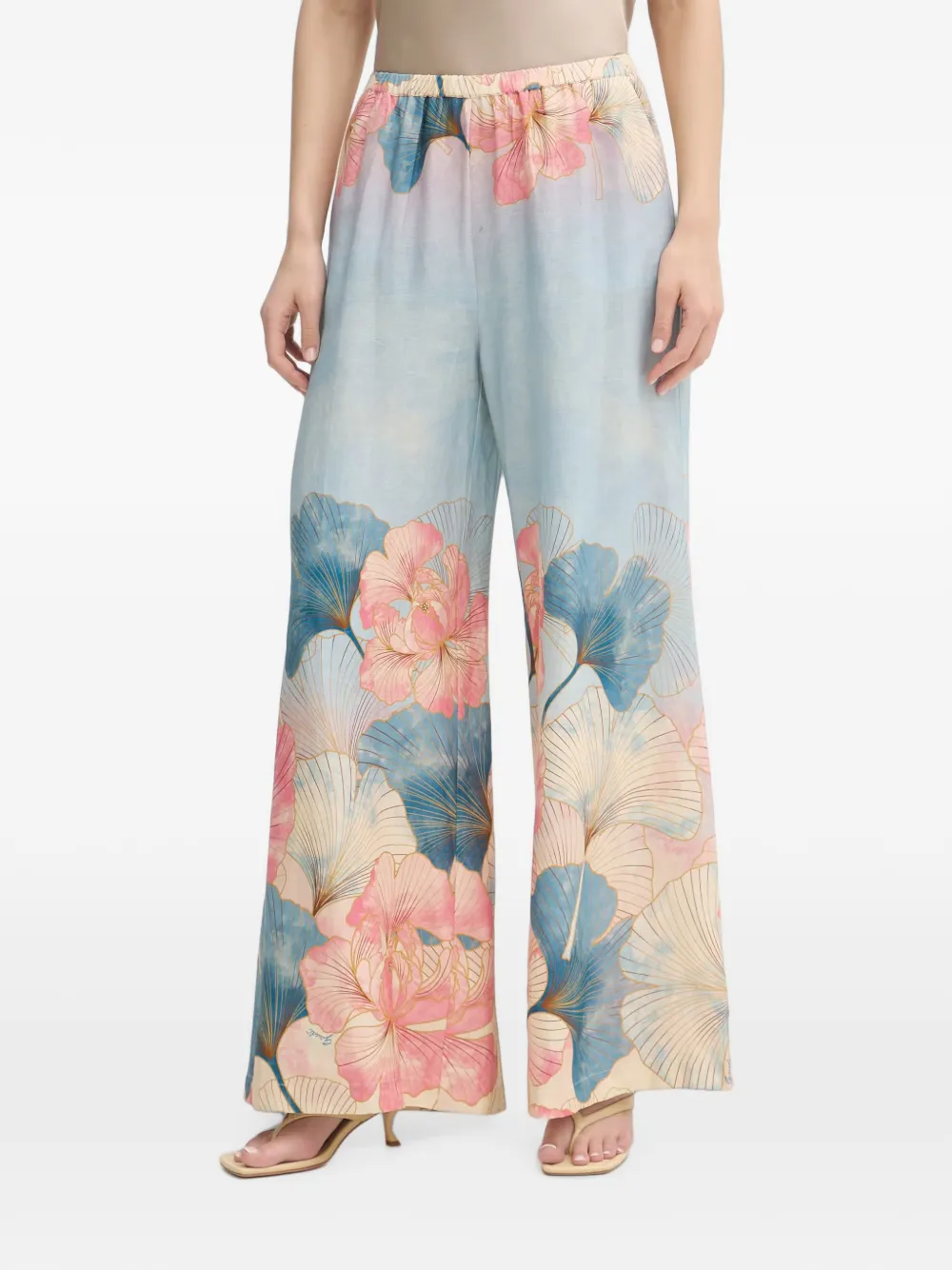 Gaudi floral-print wide-leg trousers - Blu