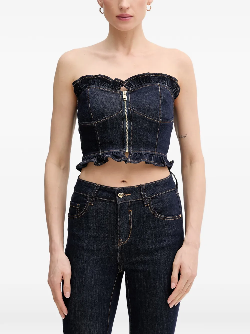 Gaudi ruffled-trim zip-up corset top - Blu