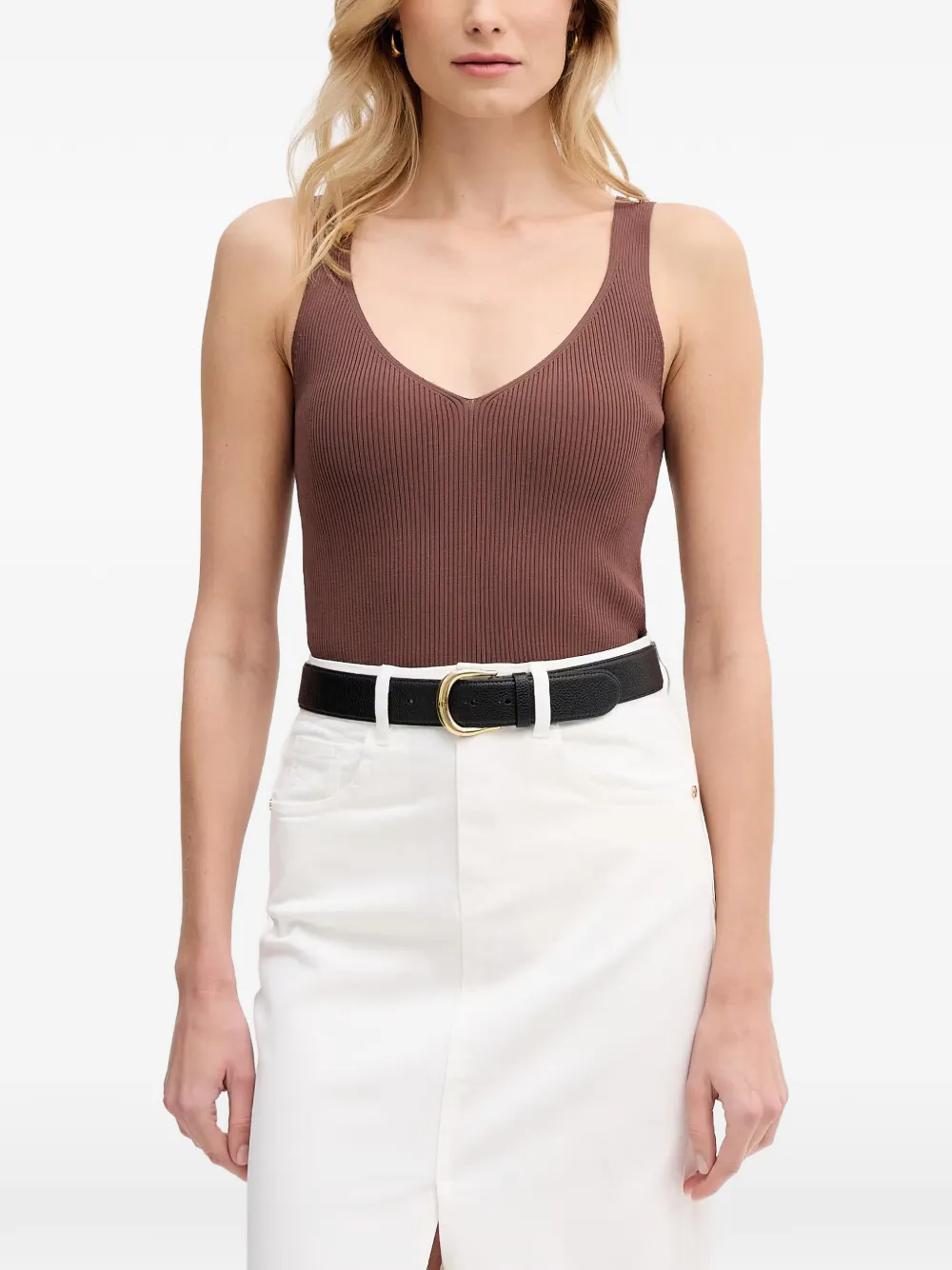 Gaudi ribbed-knit V-neck top - Marrone