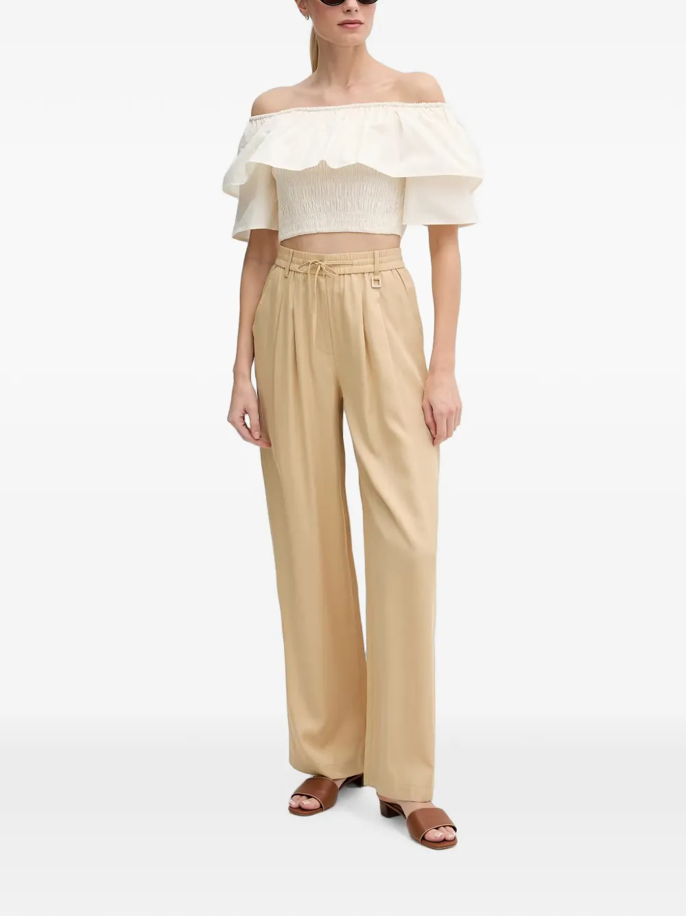 Gaudi Top met ruches en vlak Beige