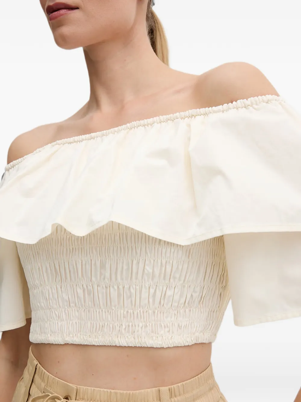 Gaudi Top met ruches en vlak Beige