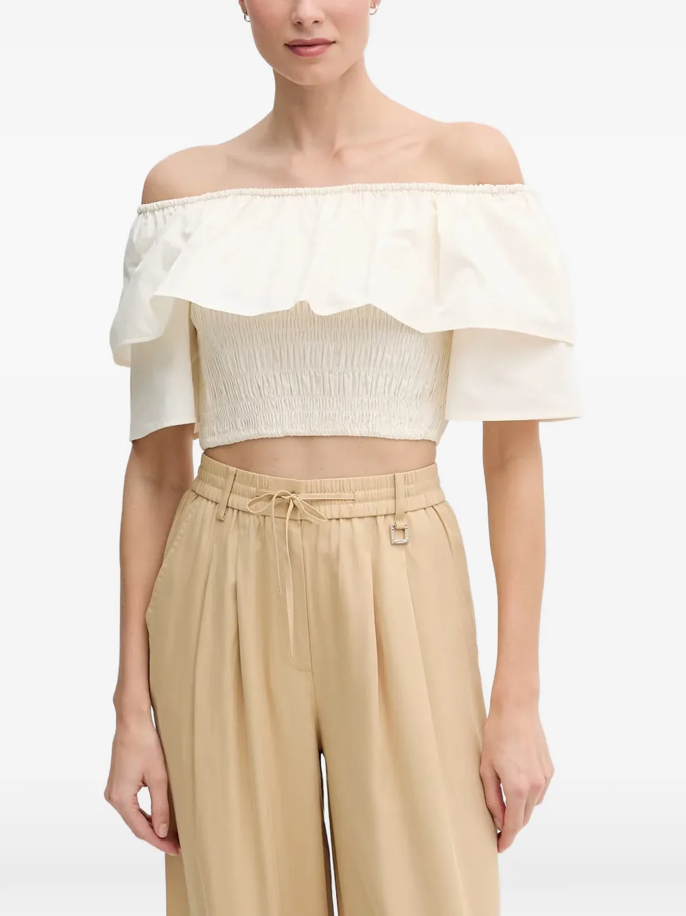 Gaudi ruffled shirred-panel top - Toni neutri