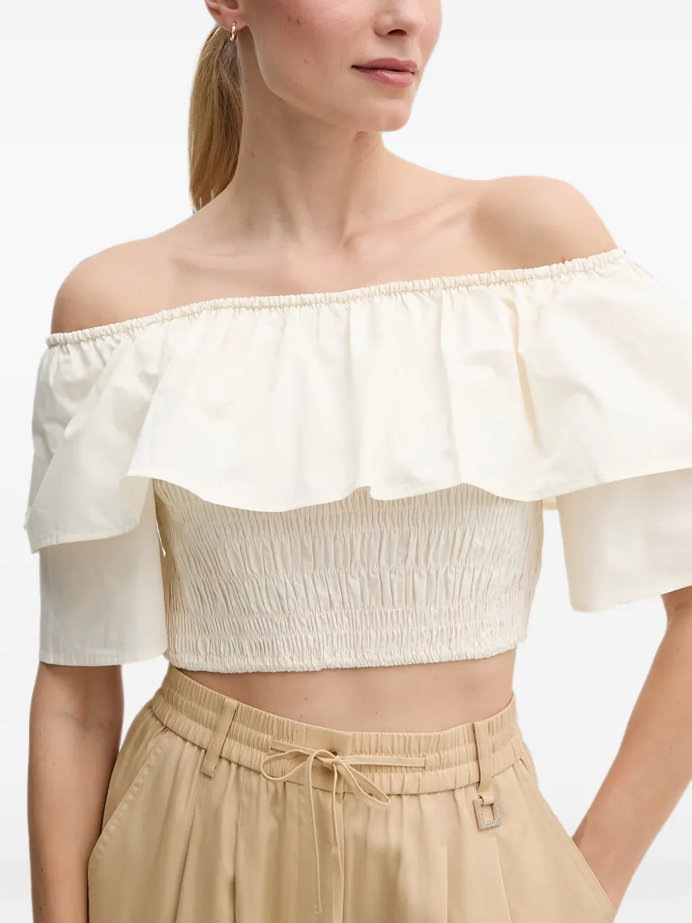 Gaudi Top met ruches en vlak Beige