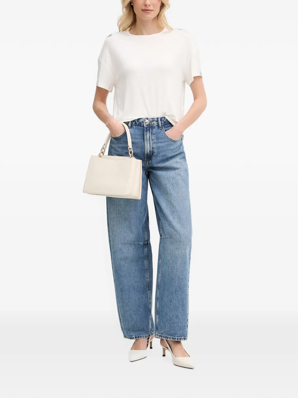 Gaudi Jeans met wijde pijpen en gesmockte rug Blauw