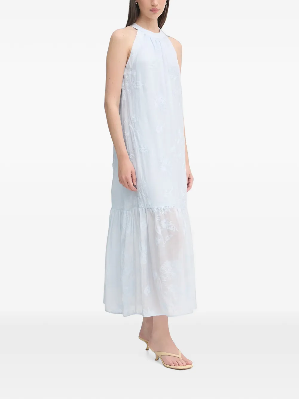 Gaudi Maxi-jurk met geborduurde bloemen en halternek Blauw