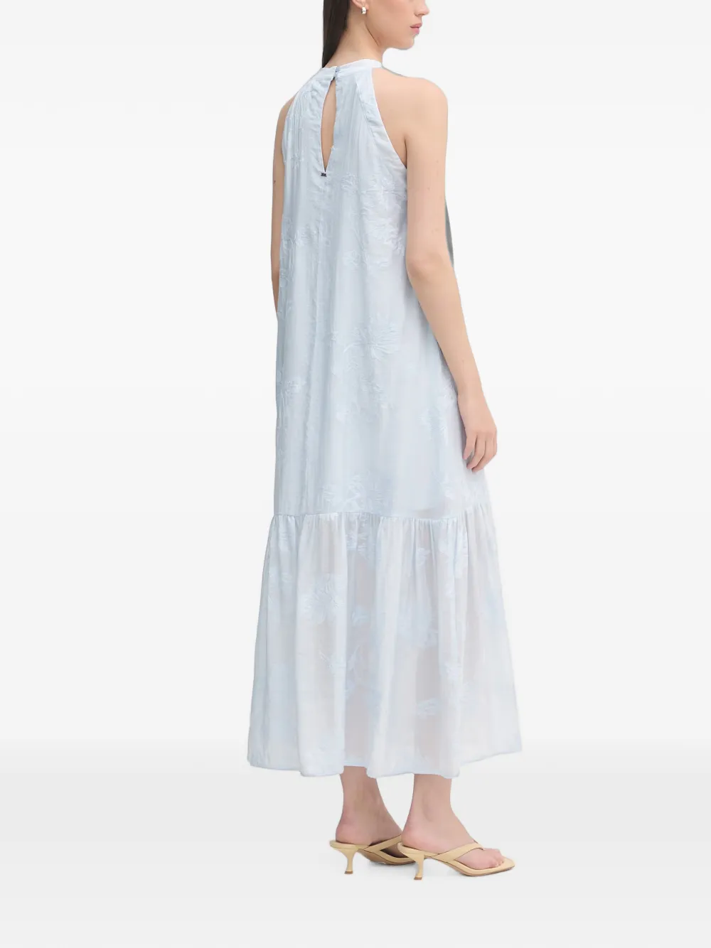 Gaudi Maxi-jurk met geborduurde bloemen en halternek Blauw