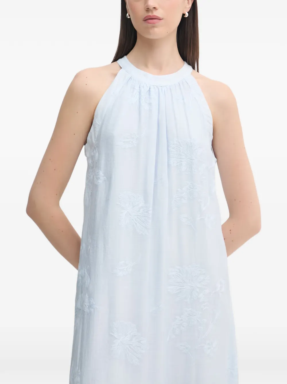 Gaudi Maxi-jurk met geborduurde bloemen en halternek Blauw