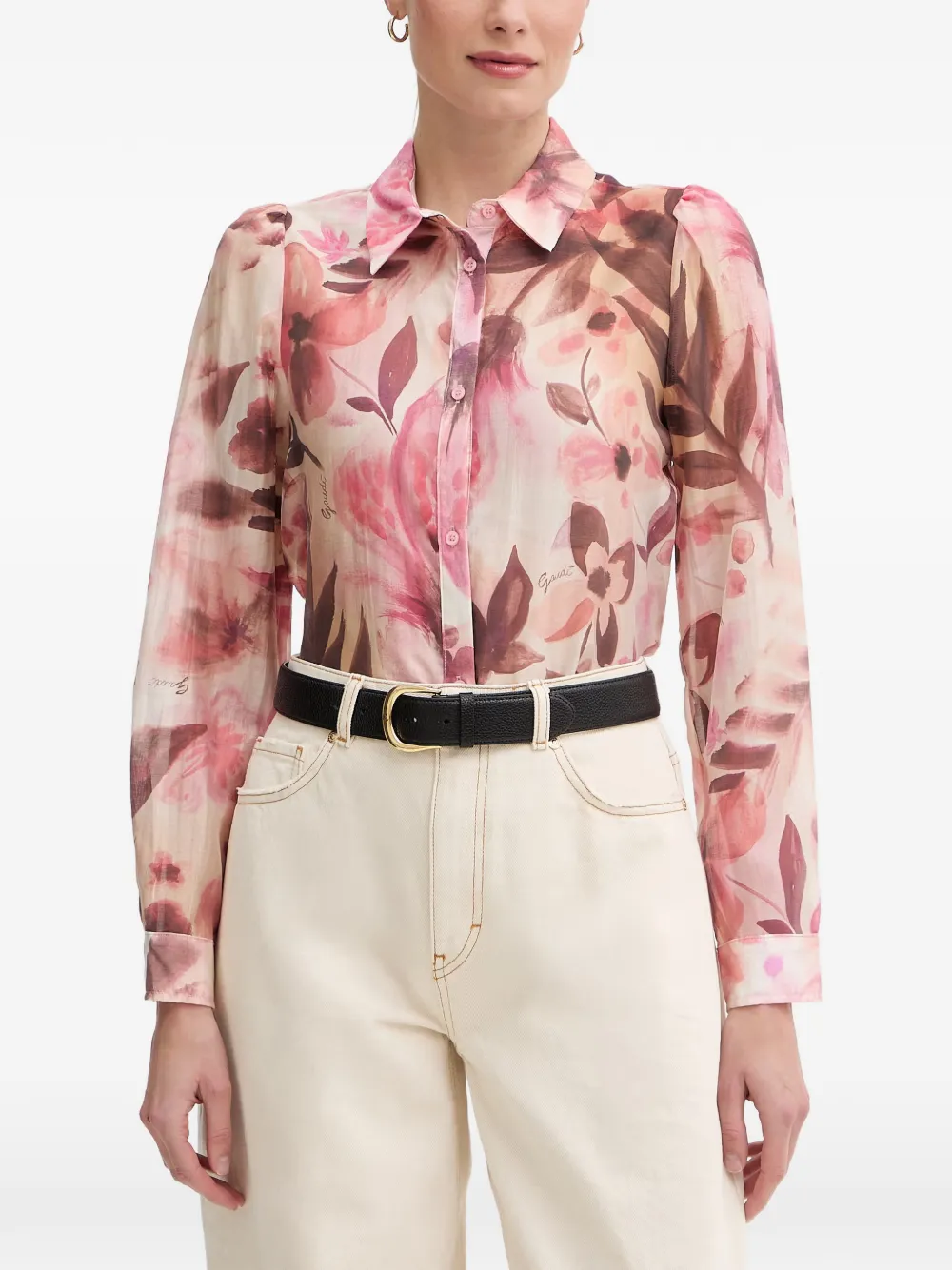 Gaudi floral-print puff-sleeve shirt - Rosa