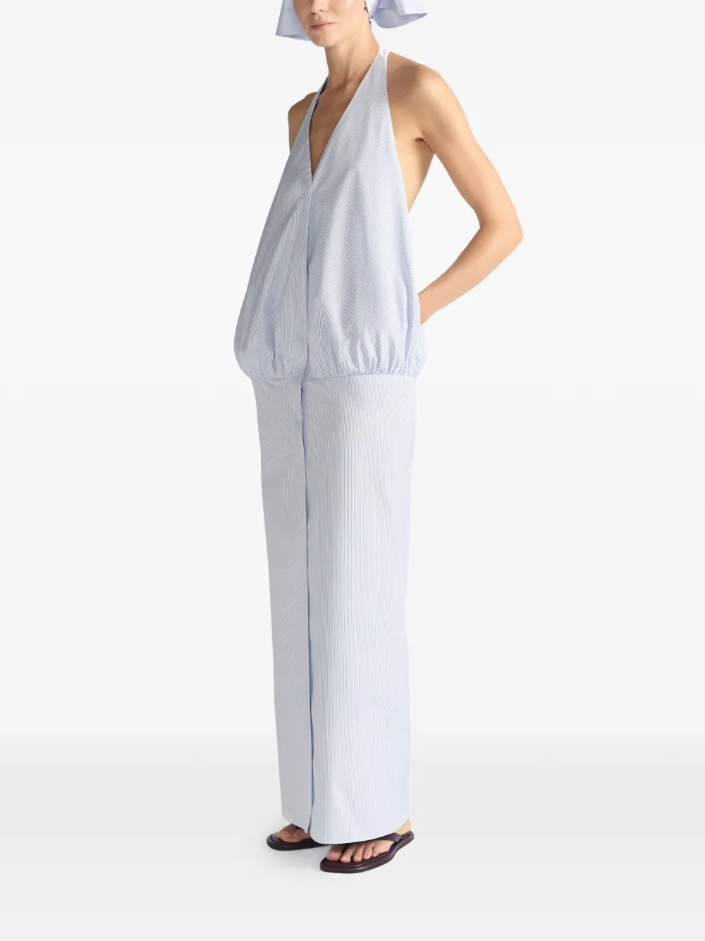 THE ARKOW Celile gestreepte maxi-jurk met halternek Blauw