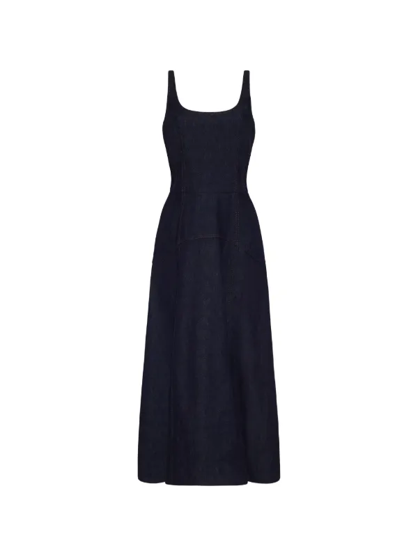 Adam Lippes Veda Panelled Denim Midi Dress | Blue | FARFETCH RO