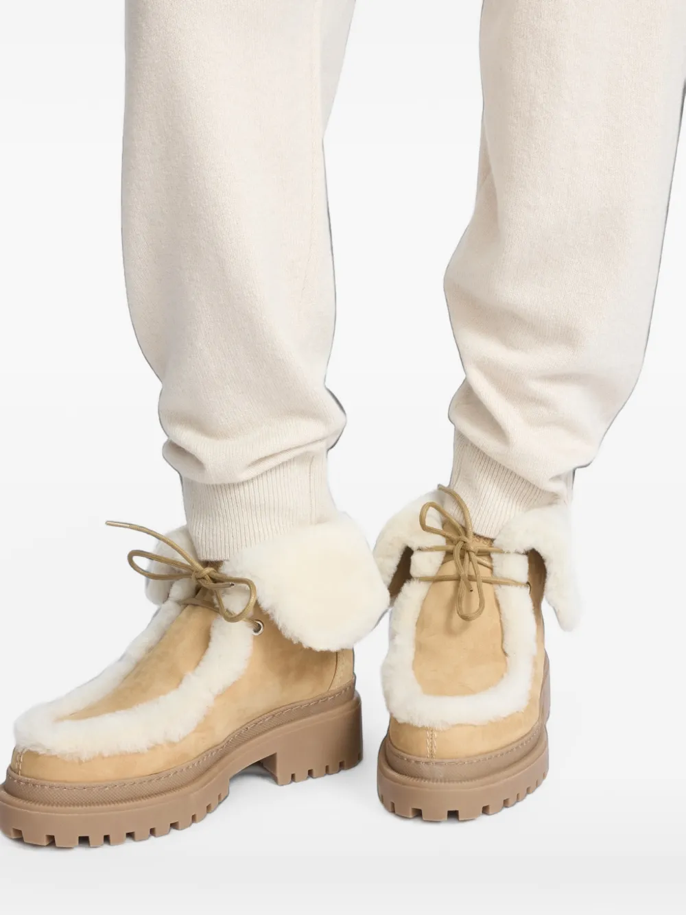 Yves Salomon Shearling-trim Suede Ankle Boots in Neutrals, view 5