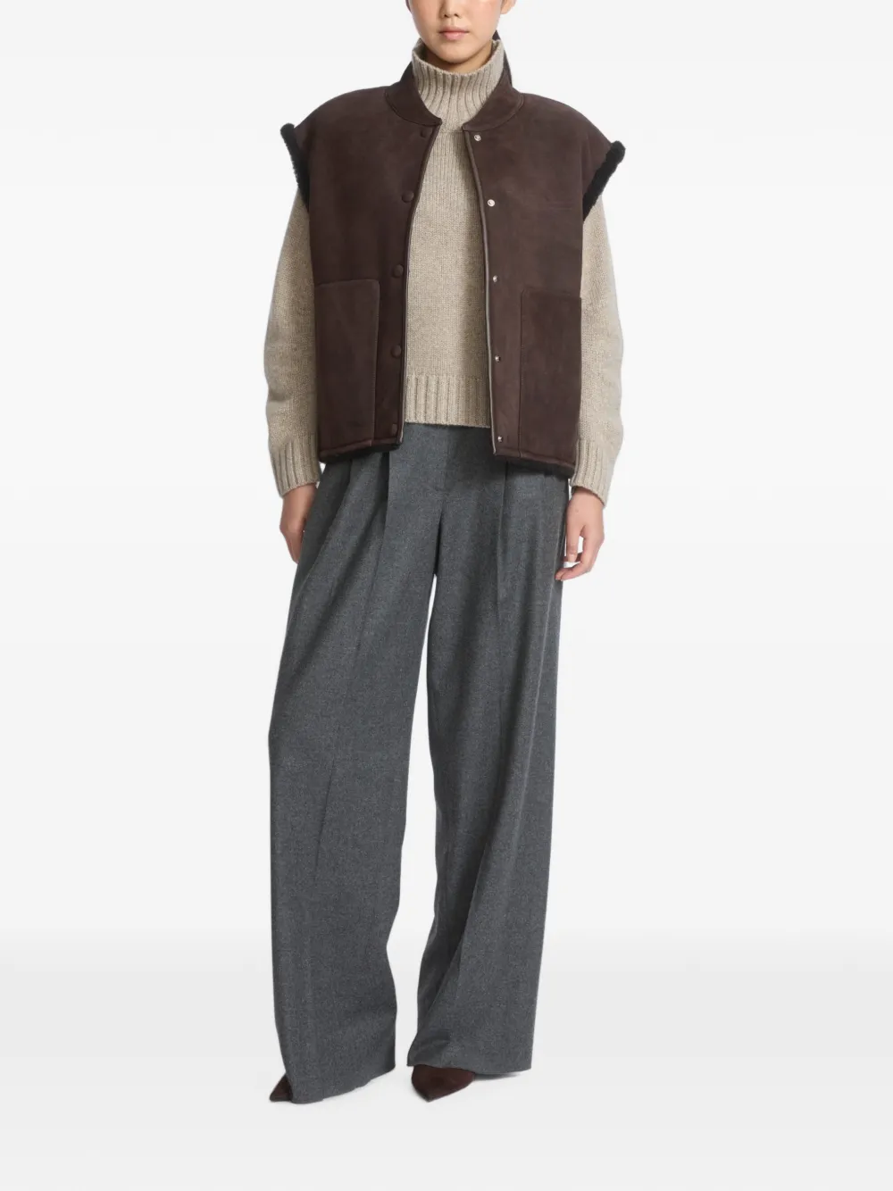 Yves Salomon Bodywarmer met lammy afwerking Bruin