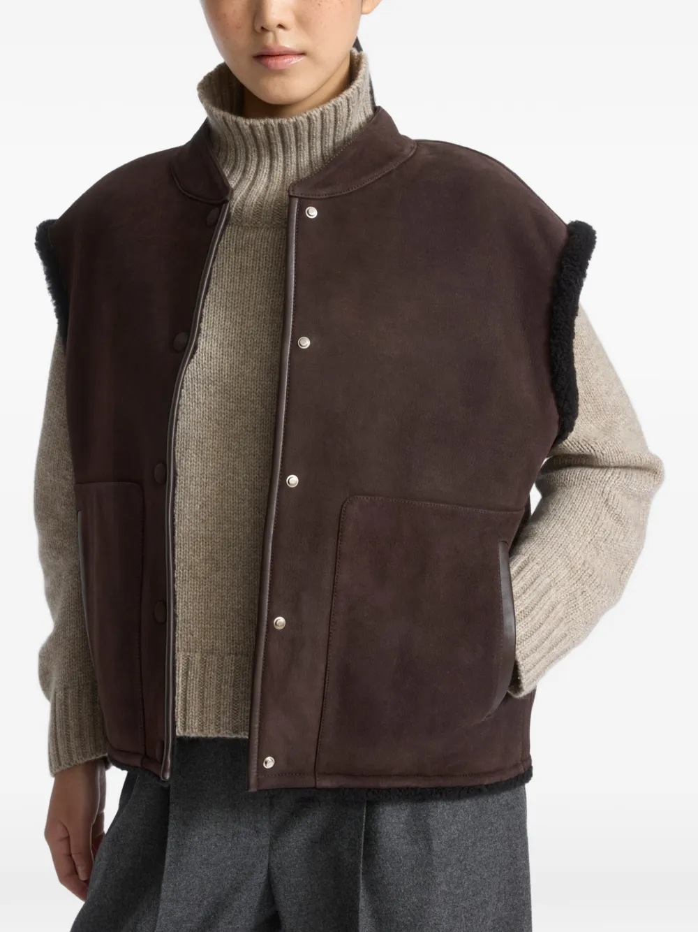 Yves Salomon Bodywarmer met lammy afwerking Bruin