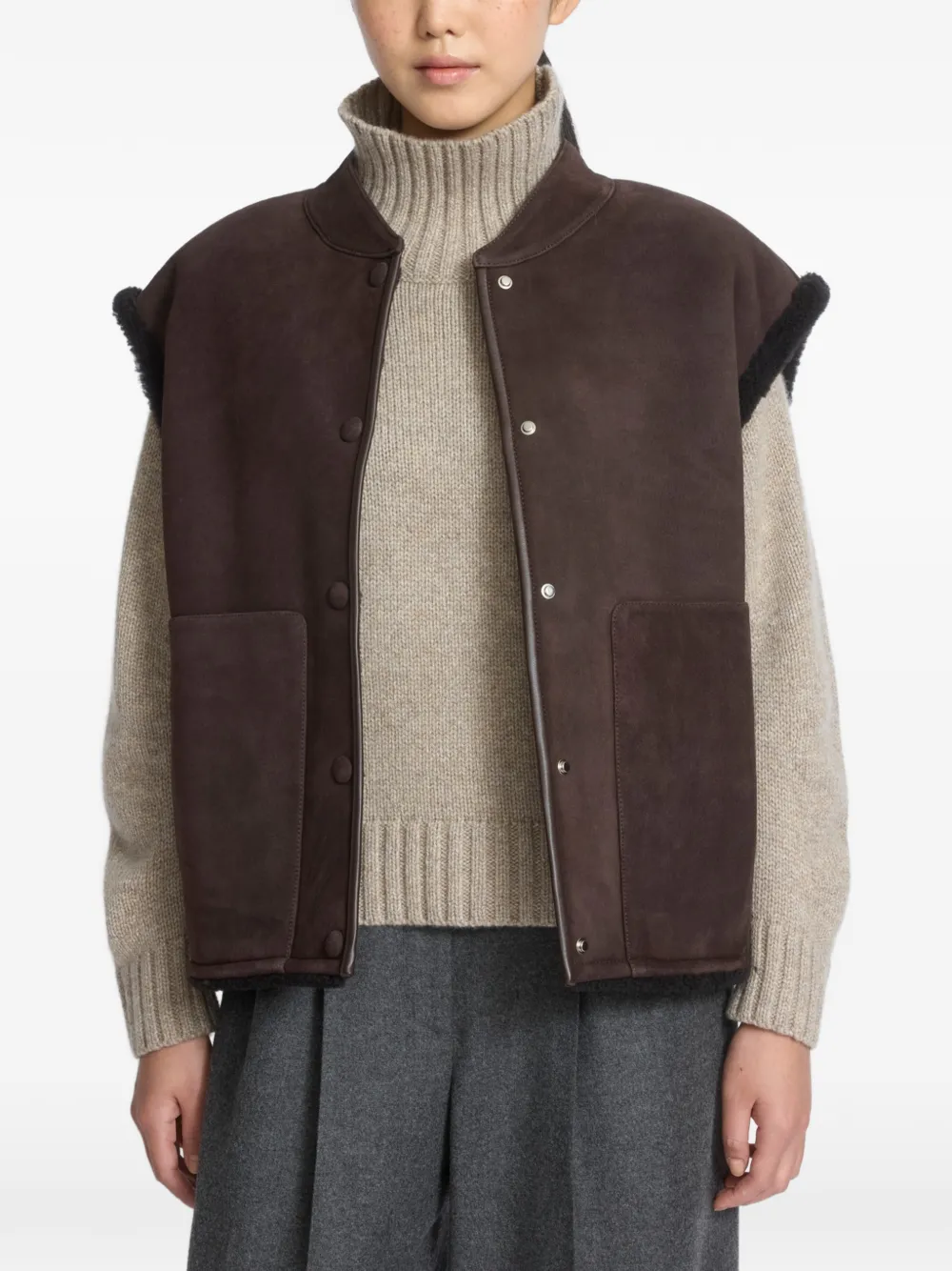 Yves Salomon Bodywarmer met lammy afwerking Bruin