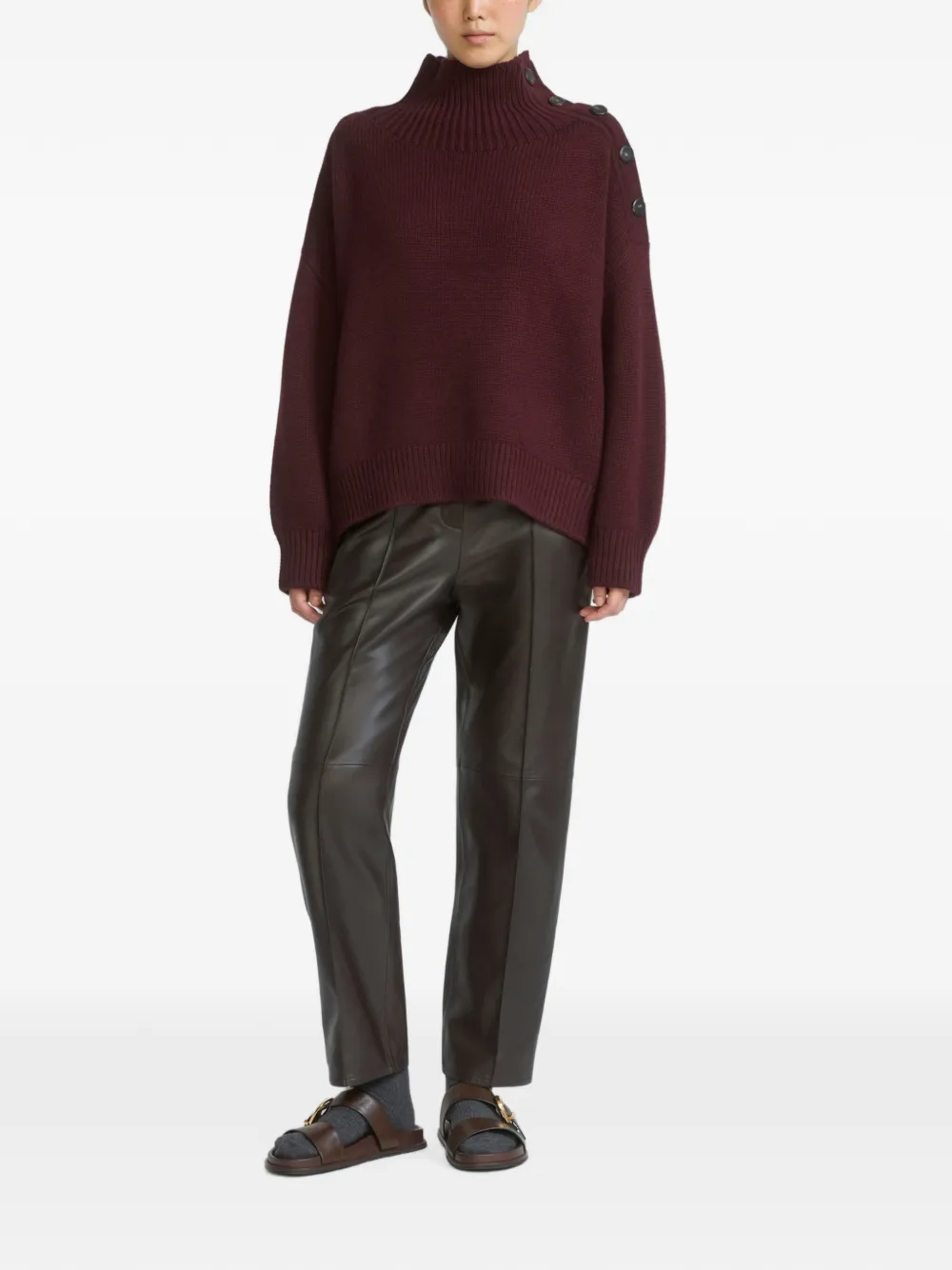 Yves Salomon Trui met hoge hals en knoopdetail Rood
