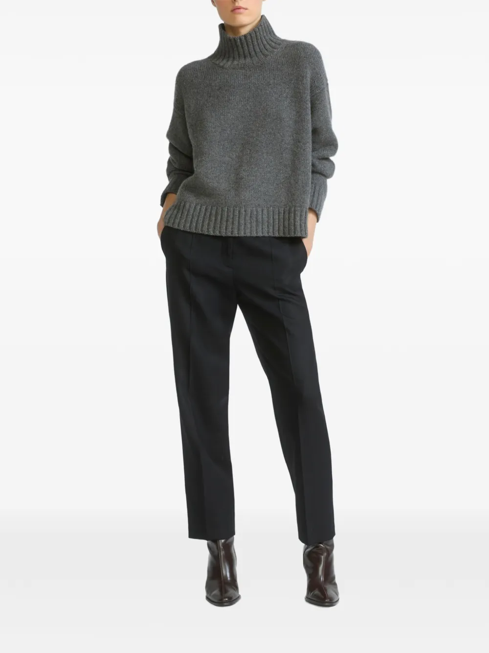 Yves Salomon Tailored Pressed-crease Trousers in Black, view 2