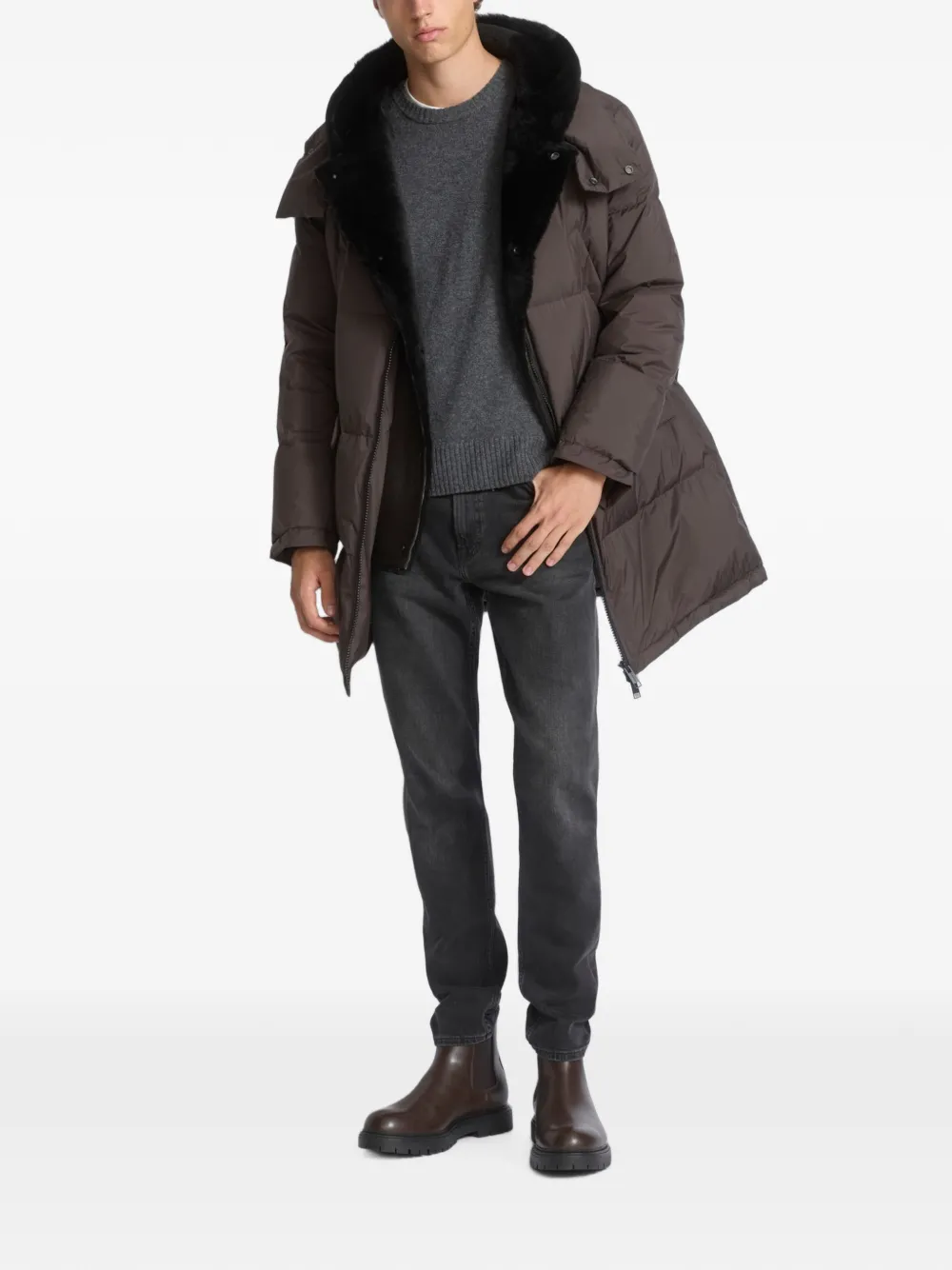 Yves Salomon shearling-bib hooded down jacket Bruin